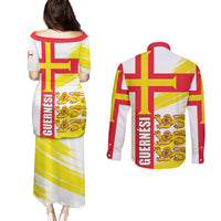 Guernsey Liberation Day Couples Matching Puletasi and Long Sleeve Button Shirt Guernesi Three Lion - Wonder Print Shop
