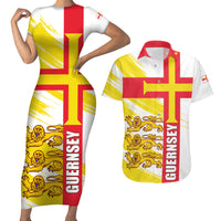 Guernsey Liberation Day Couples Matching Short Sleeve Bodycon Dress and Hawaiian Shirt Guernesi Three Lion - Wonder Print Shop