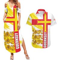 Guernsey Liberation Day Couples Matching Summer Maxi Dress and Hawaiian Shirt Guernesi Three Lion - Wonder Print Shop
