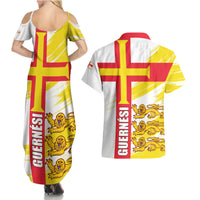 Guernsey Liberation Day Couples Matching Summer Maxi Dress and Hawaiian Shirt Guernesi Three Lion - Wonder Print Shop