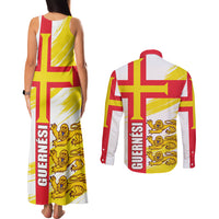 Guernsey Liberation Day Couples Matching Tank Maxi Dress and Long Sleeve Button Shirt Guernesi Three Lion - Wonder Print Shop
