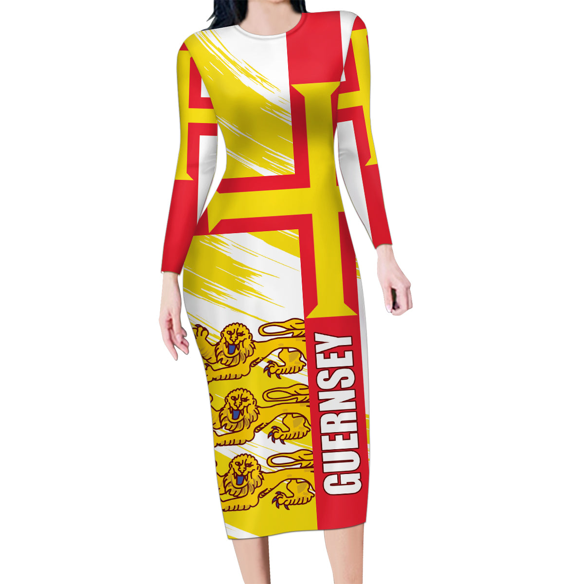 Guernsey Liberation Day Family Matching Long Sleeve Bodycon Dress and Hawaiian Shirt Guernesi Three Lion - Wonder Print Shop