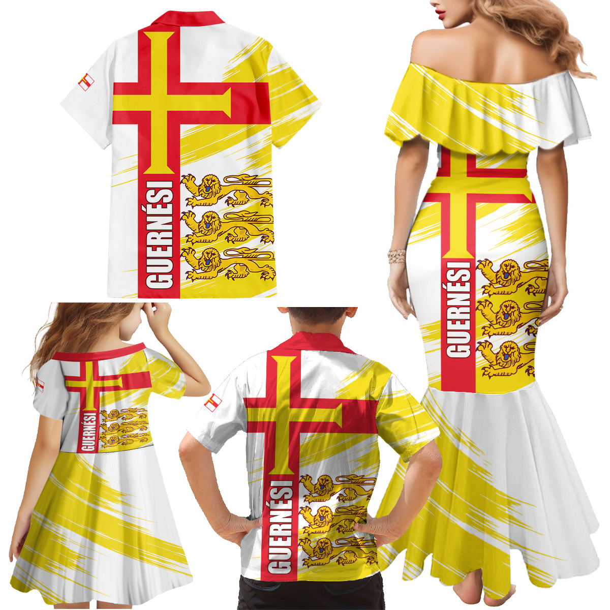 Guernsey Liberation Day Family Matching Mermaid Dress and Hawaiian Shirt Guernesi Three Lion - Wonder Print Shop