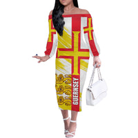 Guernsey Liberation Day Family Matching Off The Shoulder Long Sleeve Dress and Hawaiian Shirt Guernesi Three Lion - Wonder Print Shop