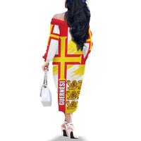 Guernsey Liberation Day Family Matching Off The Shoulder Long Sleeve Dress and Hawaiian Shirt Guernesi Three Lion - Wonder Print Shop