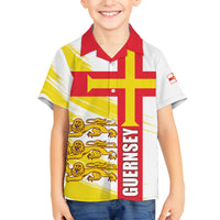 Guernsey Liberation Day Family Matching Off The Shoulder Long Sleeve Dress and Hawaiian Shirt Guernesi Three Lion - Wonder Print Shop