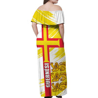 Guernsey Liberation Day Family Matching Off Shoulder Maxi Dress and Hawaiian Shirt Guernesi Three Lion - Wonder Print Shop