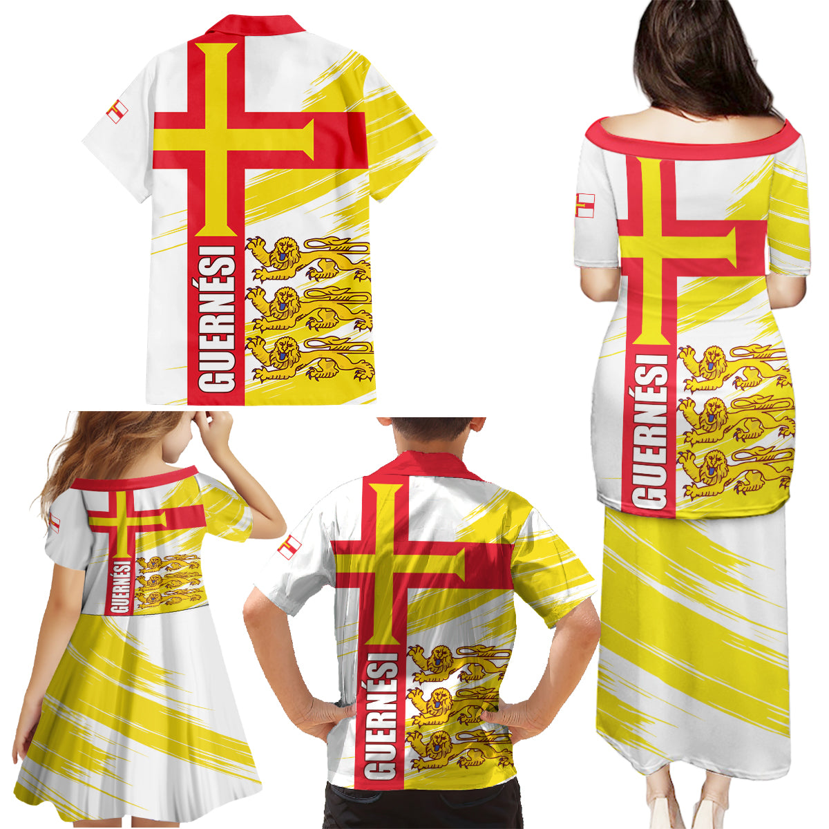 Guernsey Liberation Day Family Matching Puletasi and Hawaiian Shirt Guernesi Three Lion - Wonder Print Shop