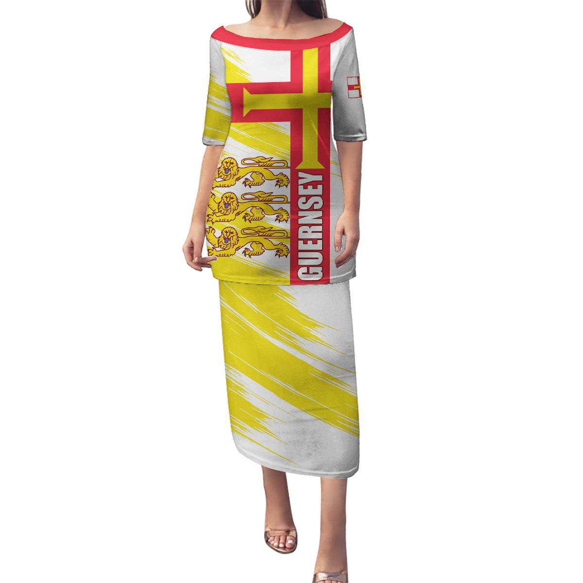 Guernsey Liberation Day Family Matching Puletasi and Hawaiian Shirt Guernesi Three Lion - Wonder Print Shop