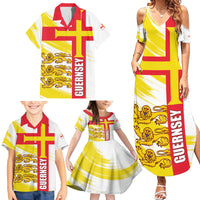 Guernsey Liberation Day Family Matching Summer Maxi Dress and Hawaiian Shirt Guernesi Three Lion - Wonder Print Shop
