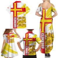 Guernsey Liberation Day Family Matching Summer Maxi Dress and Hawaiian Shirt Guernesi Three Lion - Wonder Print Shop