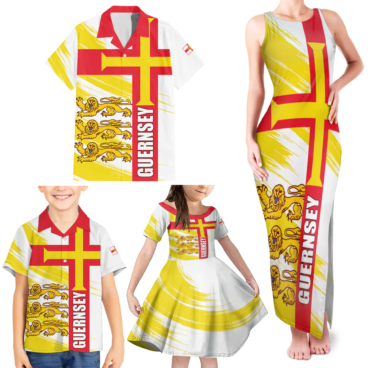 Guernsey Liberation Day Family Matching Tank Maxi Dress and Hawaiian Shirt Guernesi Three Lion - Wonder Print Shop