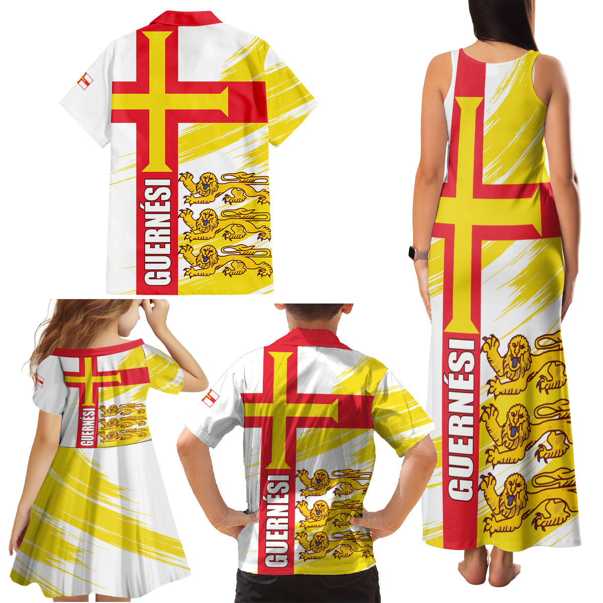 Guernsey Liberation Day Family Matching Tank Maxi Dress and Hawaiian Shirt Guernesi Three Lion - Wonder Print Shop
