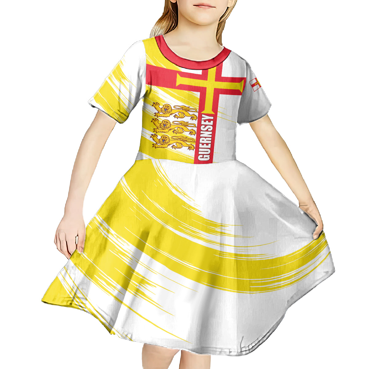 Guernsey Liberation Day Kid Short Sleeve Dress Guernesi Three Lion - Wonder Print Shop