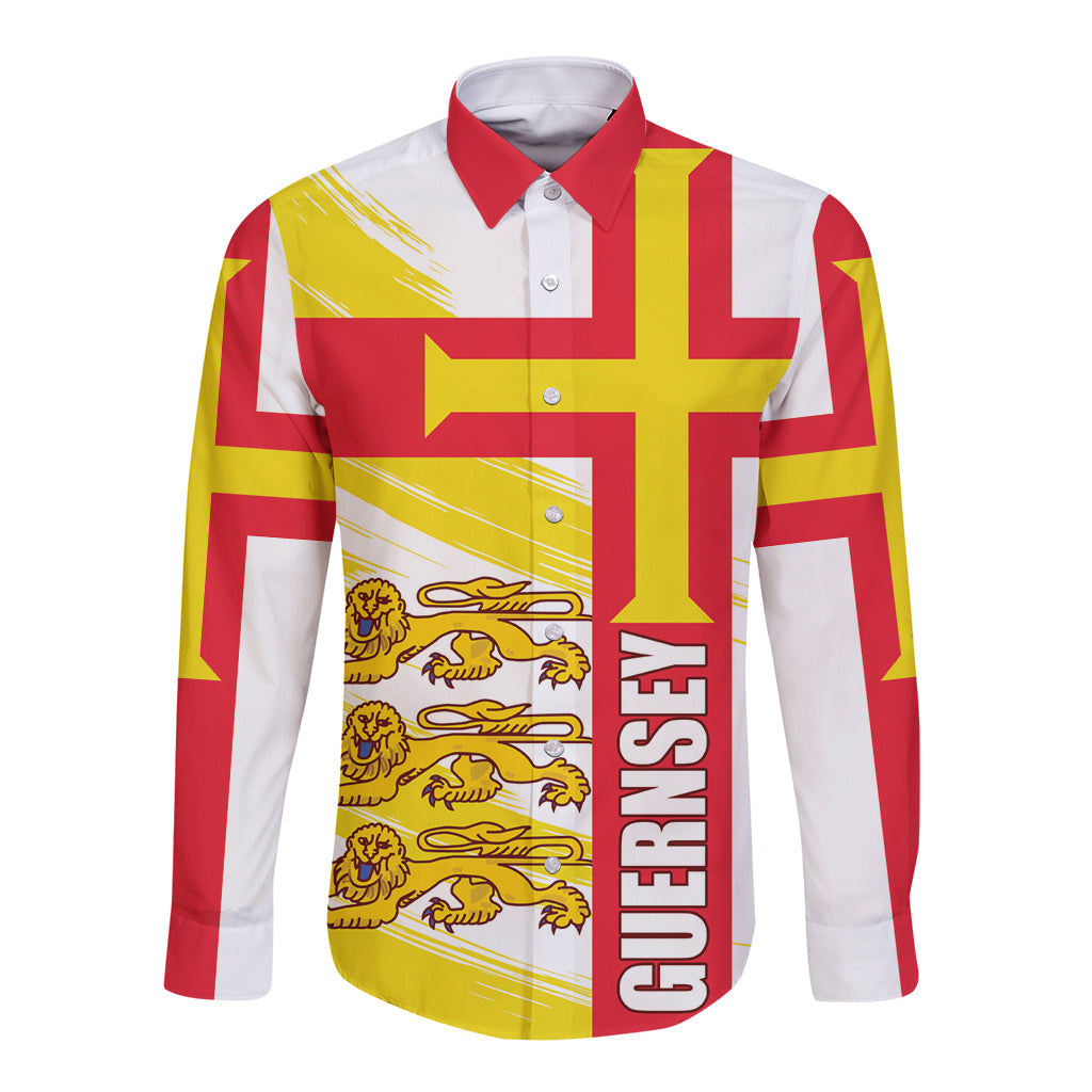 Guernsey Liberation Day Long Sleeve Button Shirt Guernesi Three Lion - Wonder Print Shop
