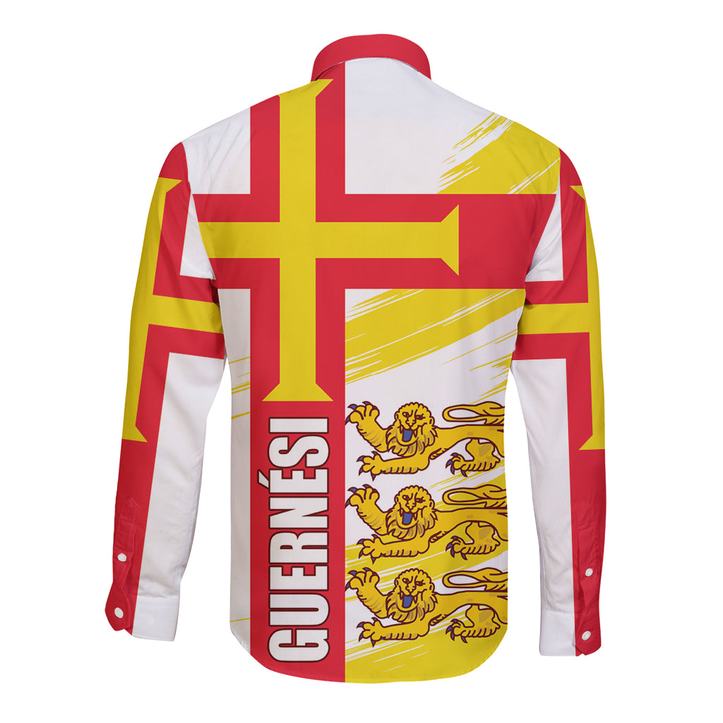 Guernsey Liberation Day Long Sleeve Button Shirt Guernesi Three Lion - Wonder Print Shop