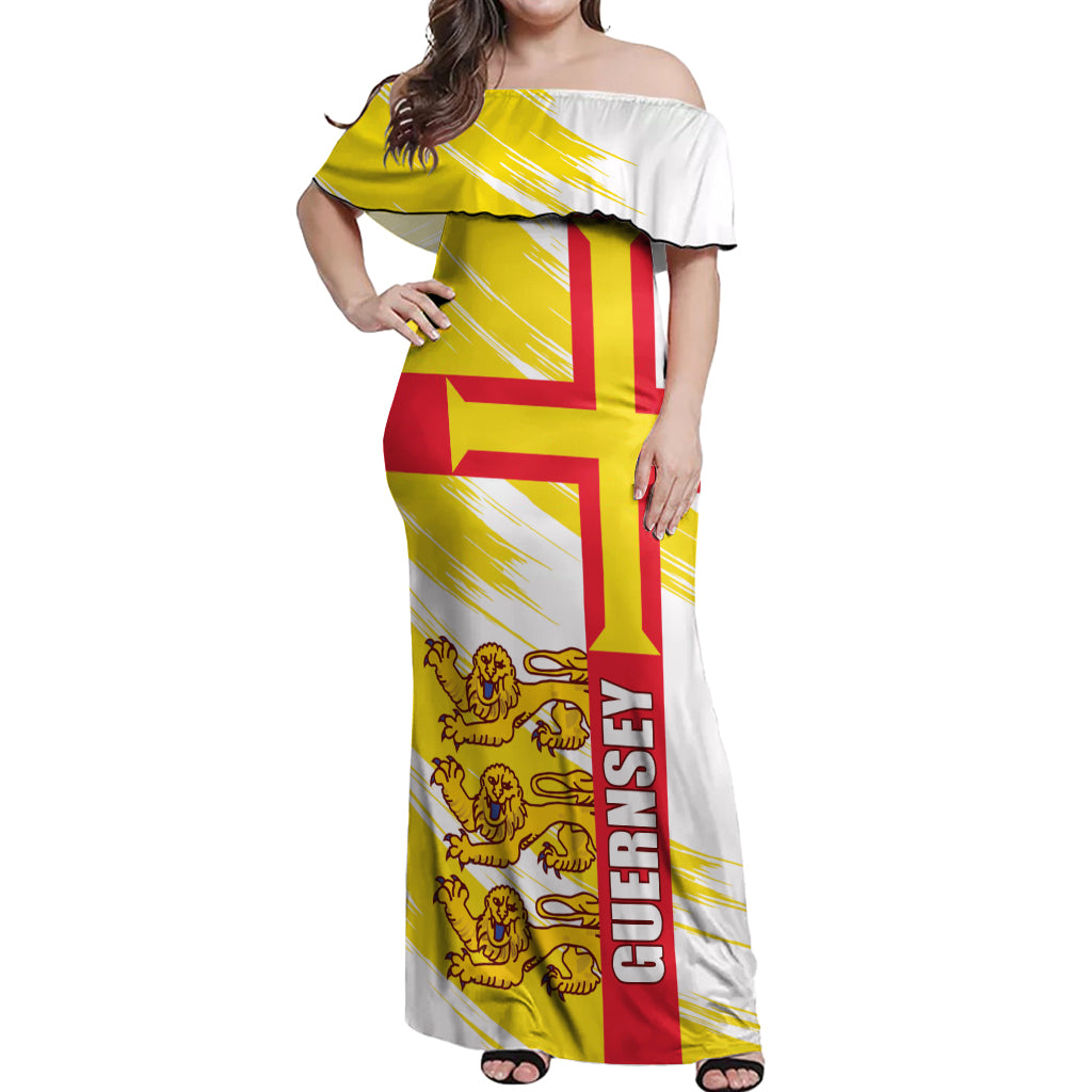 Guernsey Liberation Day Off Shoulder Maxi Dress Guernesi Three Lion - Wonder Print Shop