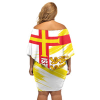Guernsey Liberation Day Off Shoulder Short Dress Guernesi Three Lion - Wonder Print Shop
