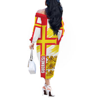 Guernsey Liberation Day Off The Shoulder Long Sleeve Dress Guernesi Three Lion - Wonder Print Shop