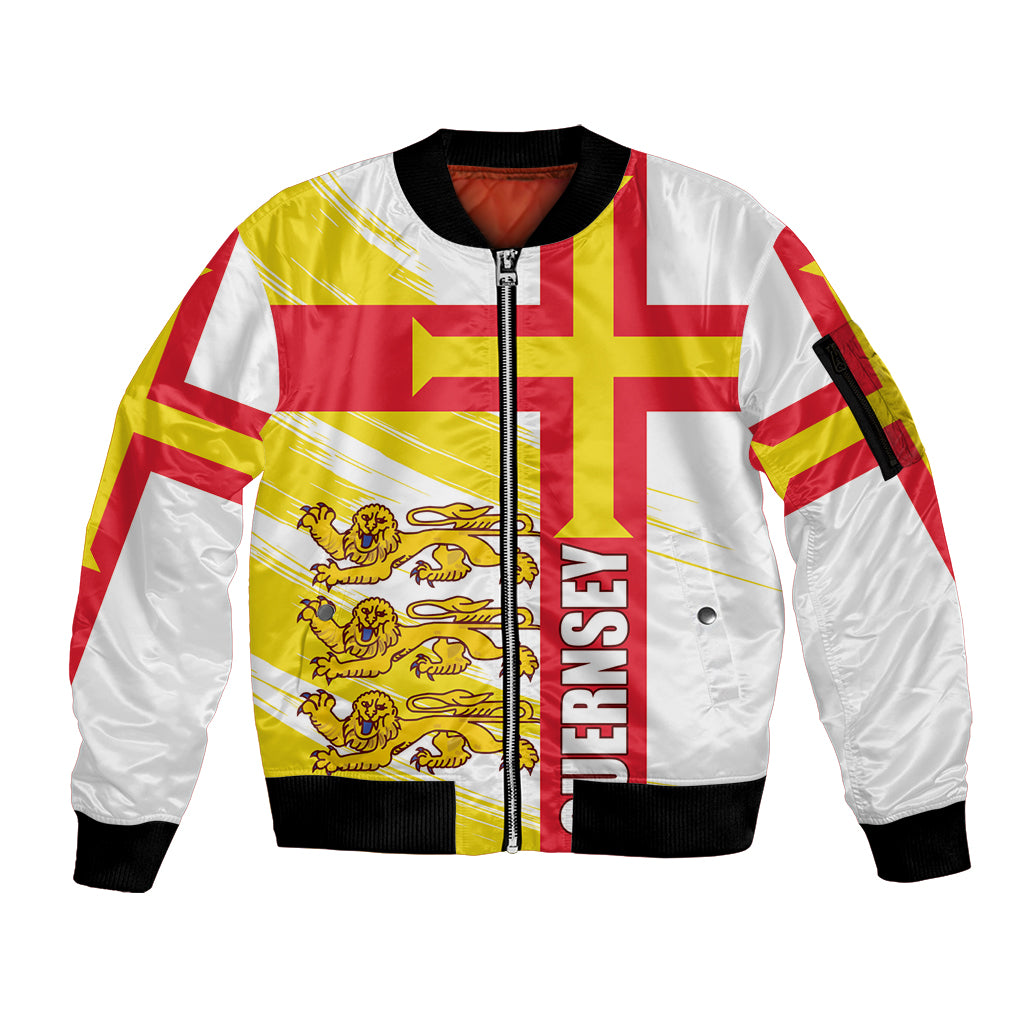 Guernsey Liberation Day Sleeve Zip Bomber Jacket Guernesi Three Lion - Wonder Print Shop