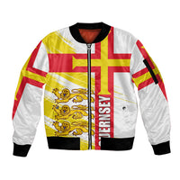 Guernsey Liberation Day Sleeve Zip Bomber Jacket Guernesi Three Lion - Wonder Print Shop