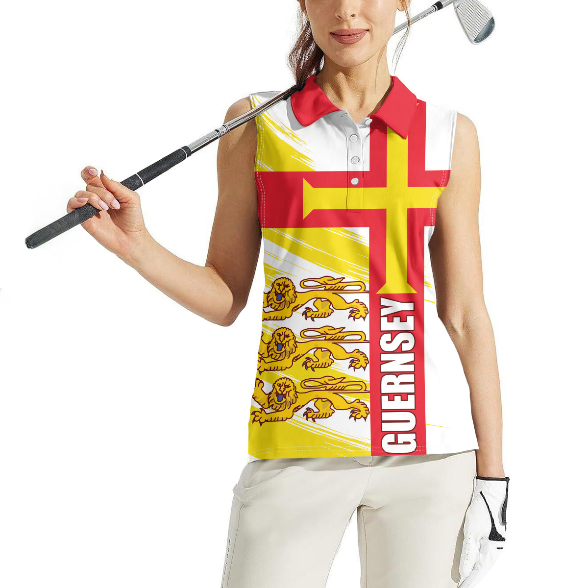 Guernsey Liberation Day Women Sleeveless Polo Shirt Guernesi Three Lion - Wonder Print Shop