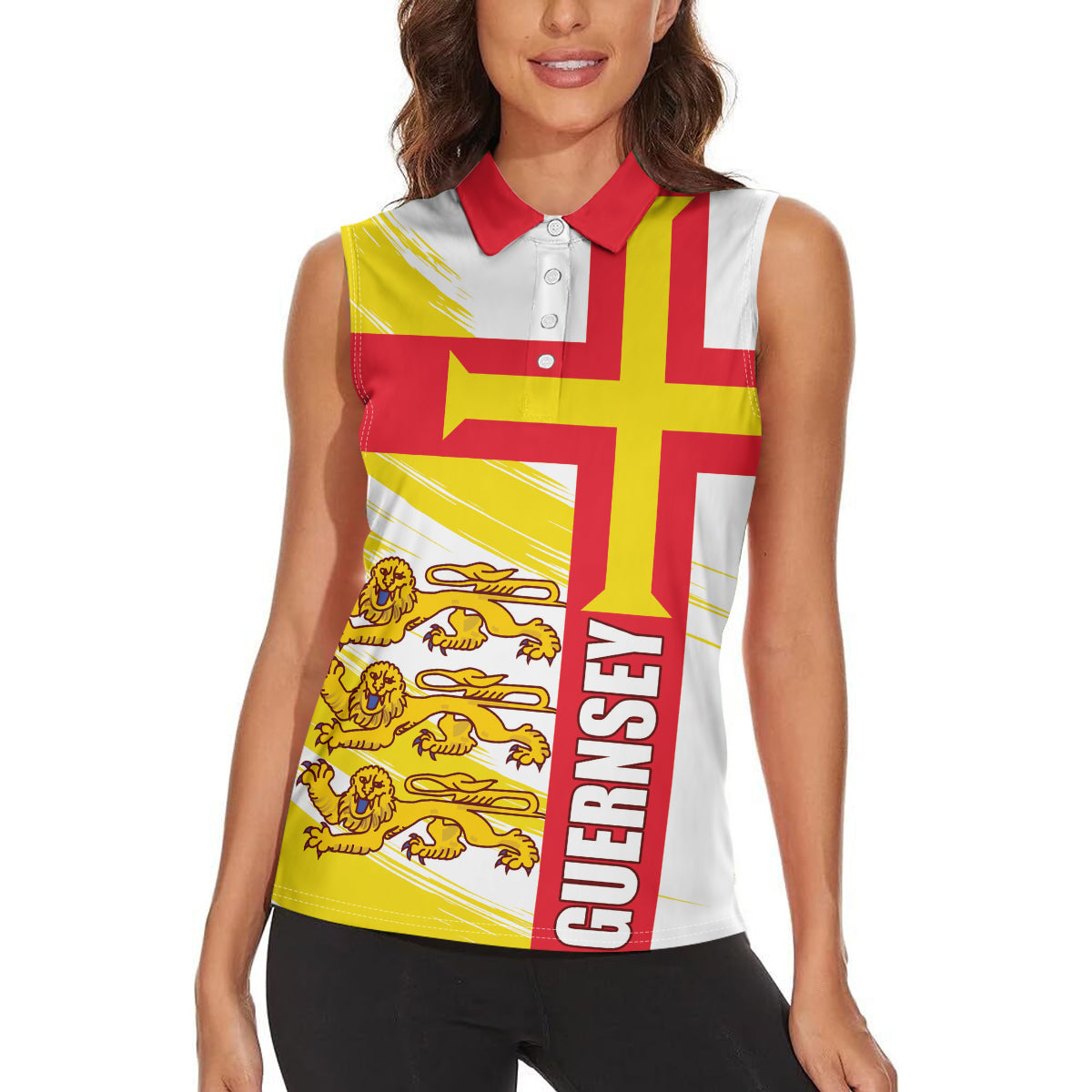 Guernsey Liberation Day Women Sleeveless Polo Shirt Guernesi Three Lion - Wonder Print Shop