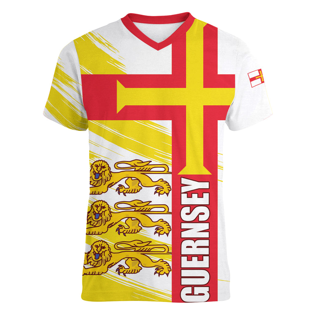 Guernsey Liberation Day Women V-Neck T-Shirt Guernesi Three Lion - Wonder Print Shop