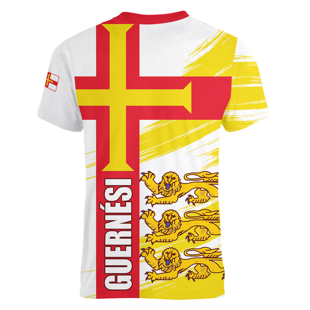 Guernsey Liberation Day Women V-Neck T-Shirt Guernesi Three Lion - Wonder Print Shop