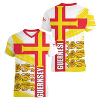 Guernsey Liberation Day Women V-Neck T-Shirt Guernesi Three Lion - Wonder Print Shop