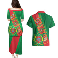 Turkmenistan Flag Day Couples Matching Puletasi and Hawaiian Shirt Turkmenistan Bitaraplygyn watanydyr - Wonder Print Shop