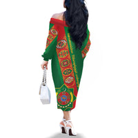 Turkmenistan Flag Day Family Matching Off The Shoulder Long Sleeve Dress and Hawaiian Shirt Turkmenistan Bitaraplygyn watanydyr - Wonder Print Shop