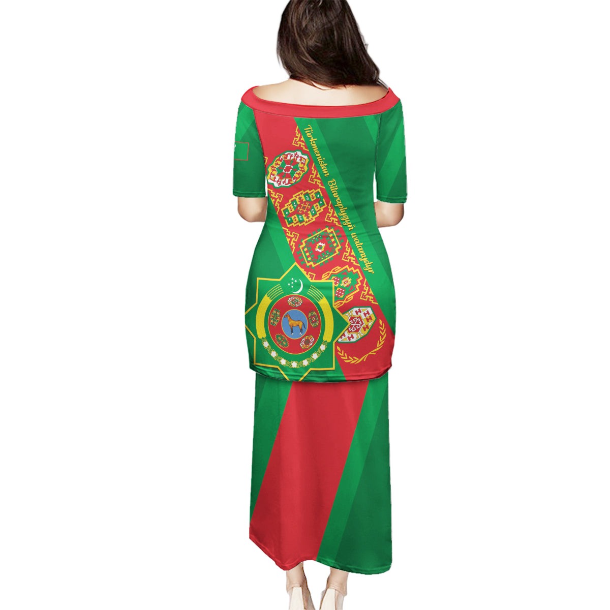 Turkmenistan Flag Day Family Matching Puletasi and Hawaiian Shirt Turkmenistan Bitaraplygyn watanydyr - Wonder Print Shop