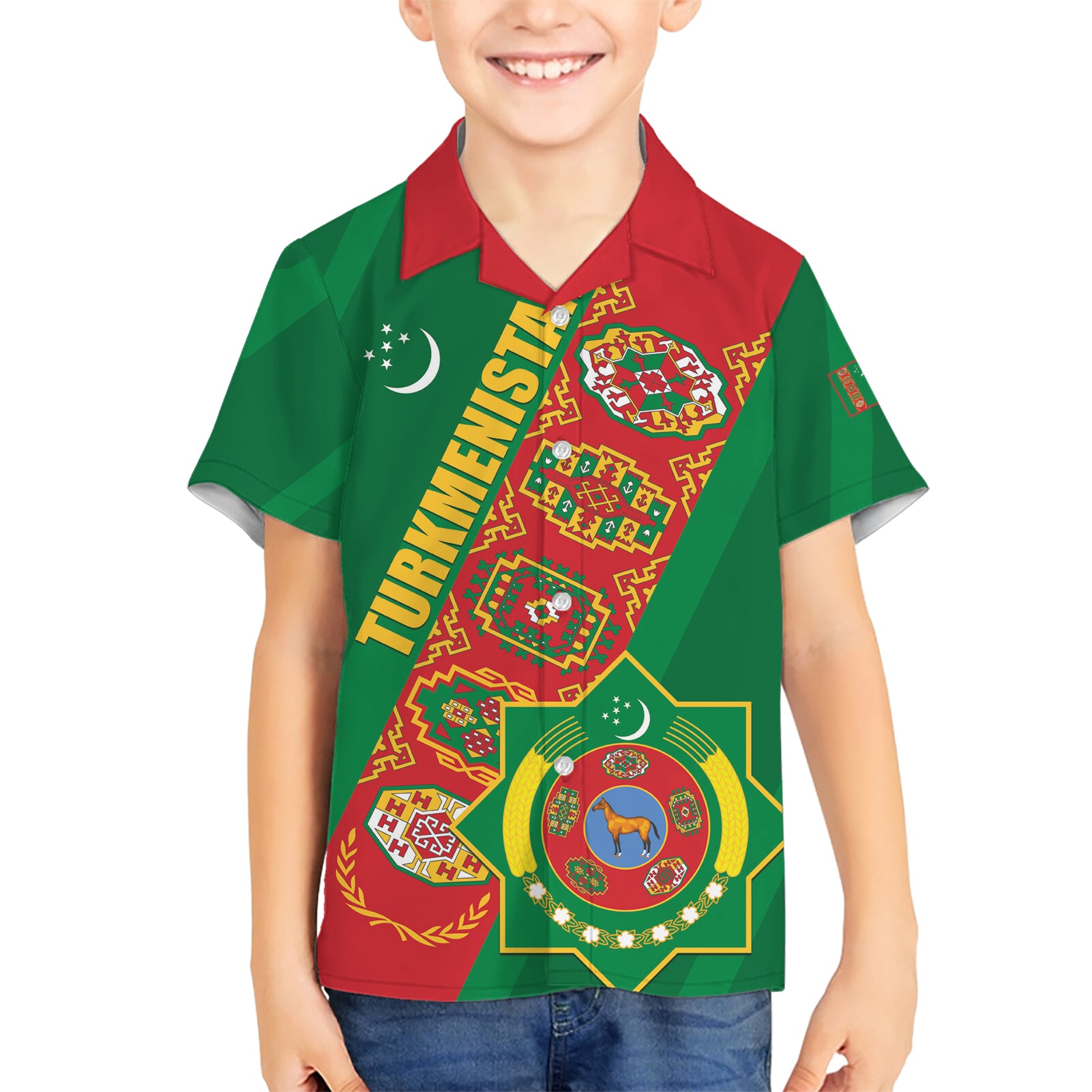 Turkmenistan Flag Day Kid Hawaiian Shirt Turkmenistan Bitaraplygyn watanydyr LT01
