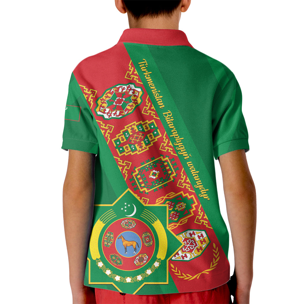Turkmenistan Flag Day Kid Polo Shirt Turkmenistan Bitaraplygyn watanydyr - Wonder Print Shop