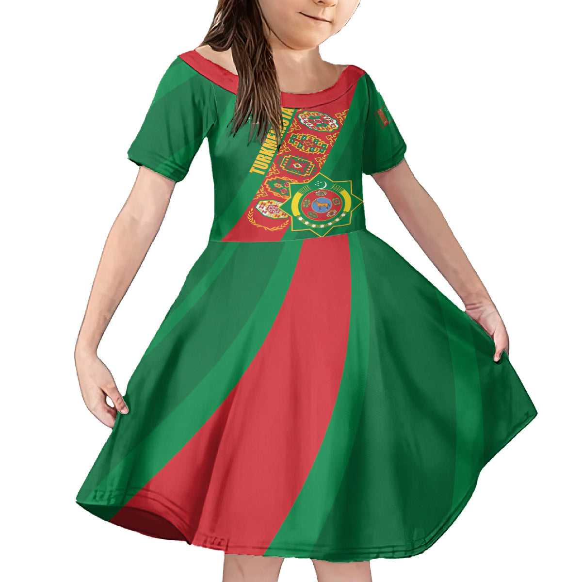 Turkmenistan Flag Day Kid Short Sleeve Dress Turkmenistan Bitaraplygyn watanydyr LT01