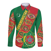 Turkmenistan Flag Day Long Sleeve Button Shirt Turkmenistan Bitaraplygyn watanydyr - Wonder Print Shop