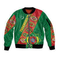 Turkmenistan Flag Day Sleeve Zip Bomber Jacket Turkmenistan Bitaraplygyn watanydyr - Wonder Print Shop