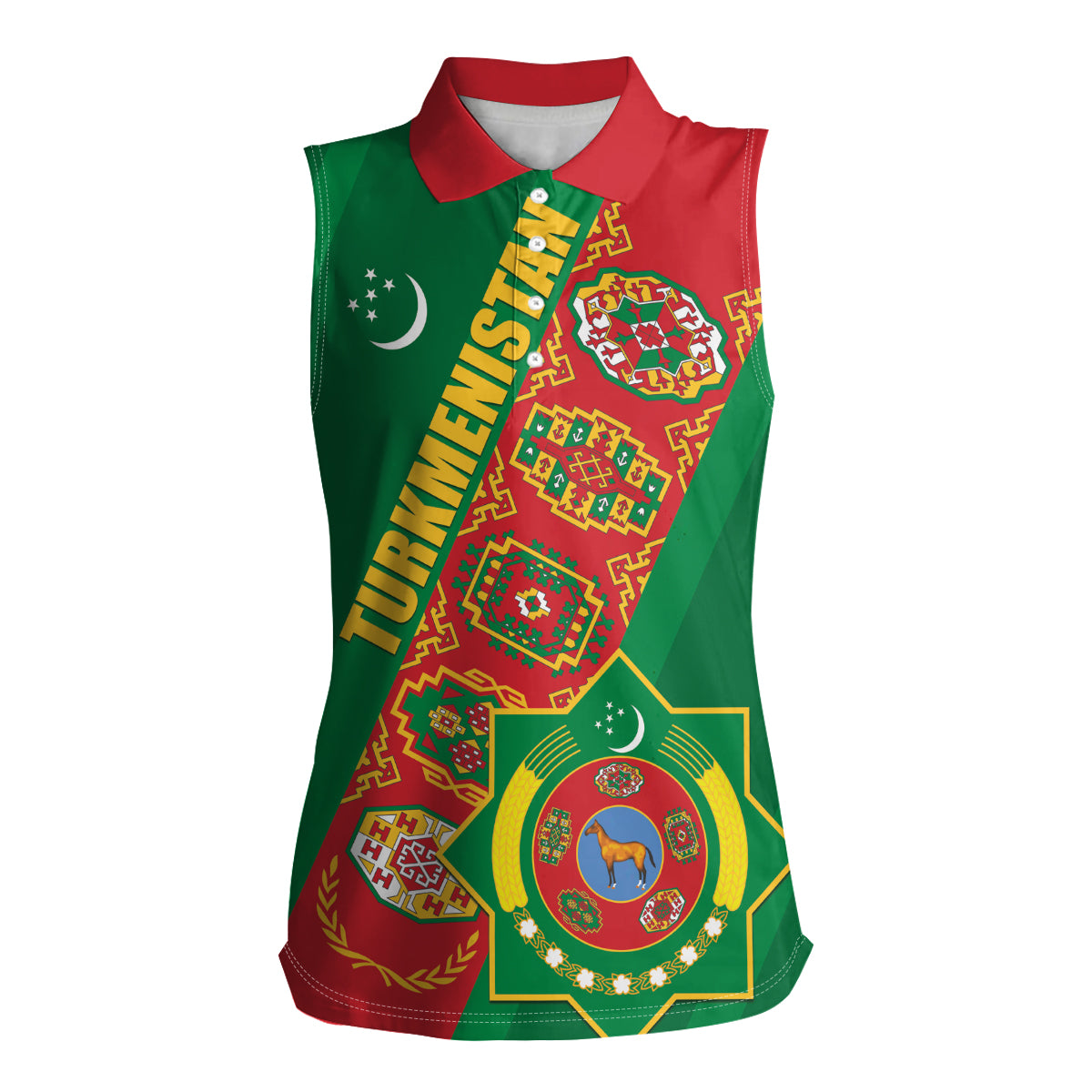 Turkmenistan Flag Day Women Sleeveless Polo Shirt Turkmenistan Bitaraplygyn watanydyr LT01