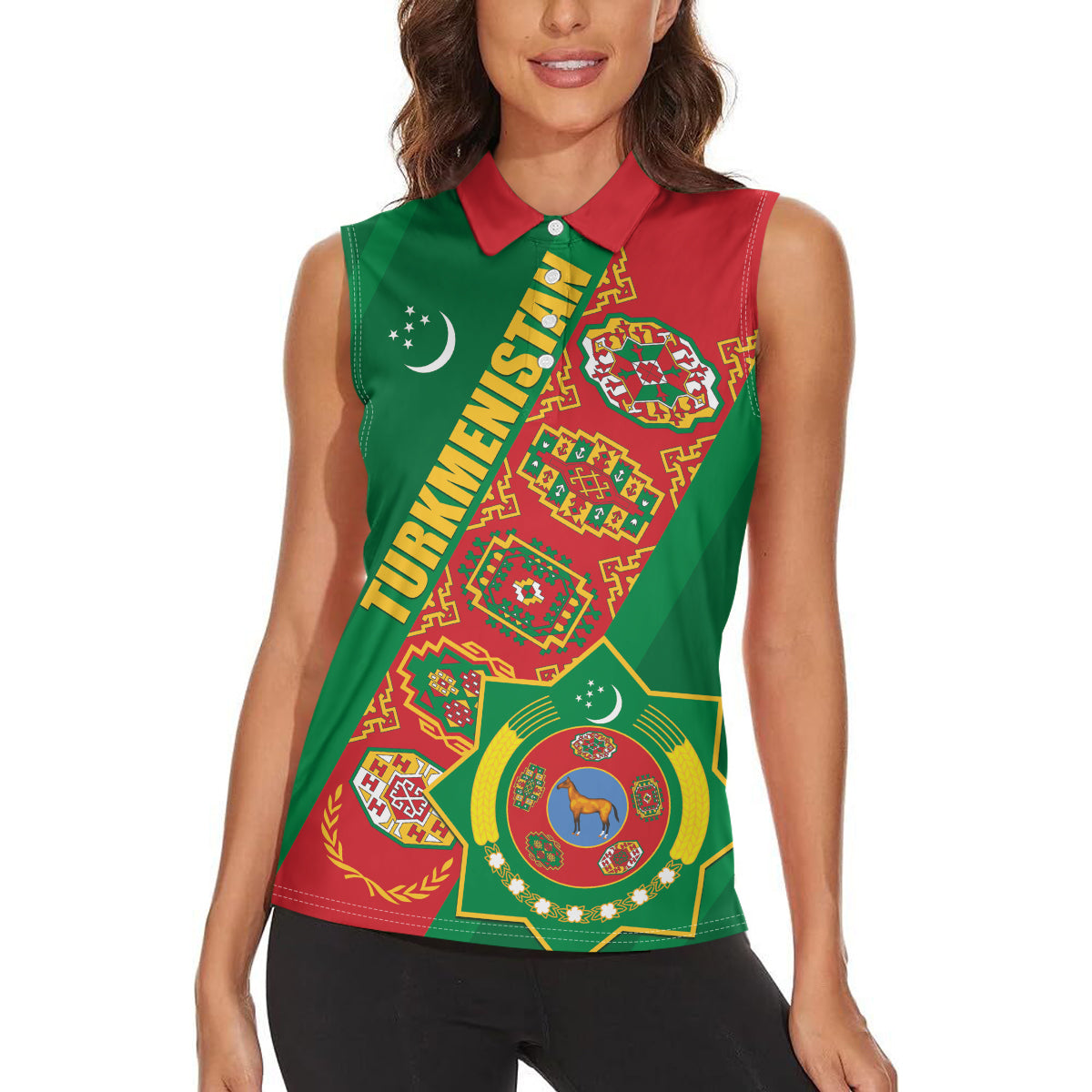 Turkmenistan Flag Day Women Sleeveless Polo Shirt Turkmenistan Bitaraplygyn watanydyr - Wonder Print Shop