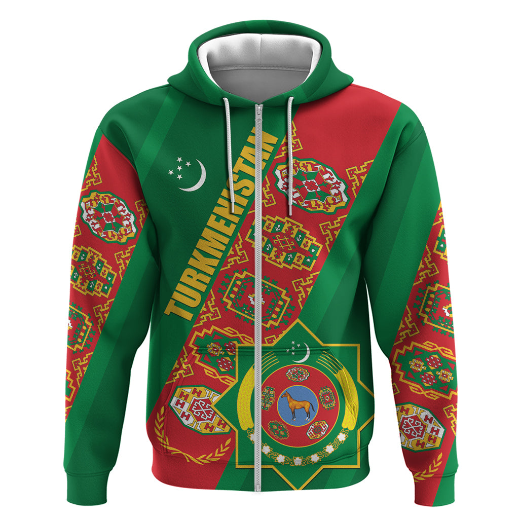 Turkmenistan Flag Day Zip Hoodie Turkmenistan Bitaraplygyn watanydyr - Wonder Print Shop
