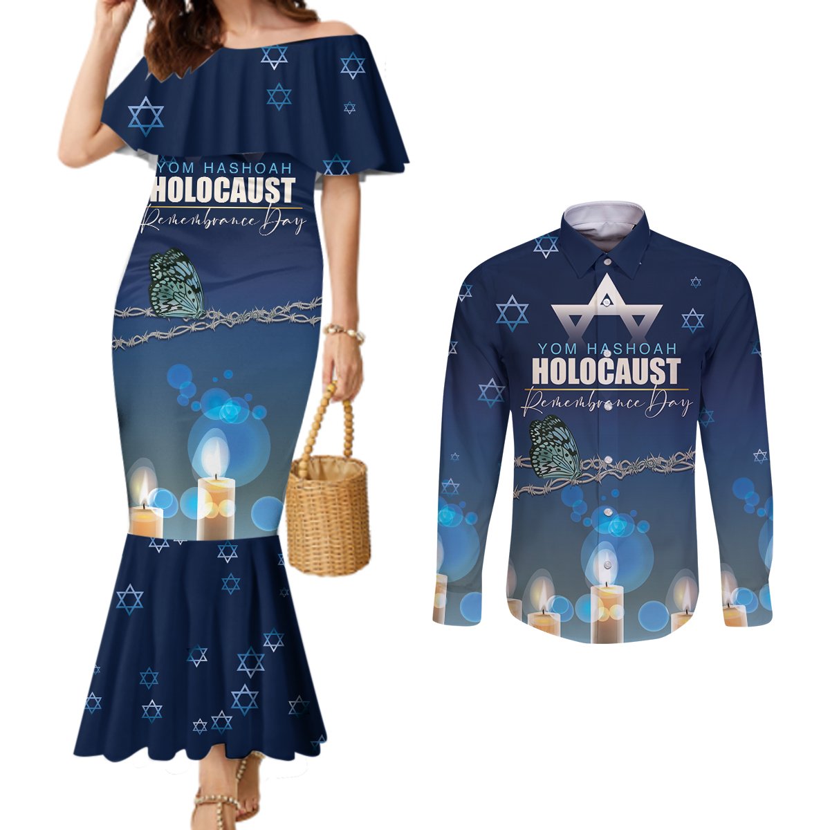 Yom HaShoah 2024 Couples Matching Mermaid Dress and Long Sleeve Button Shirt Holocaust Remembrance Day