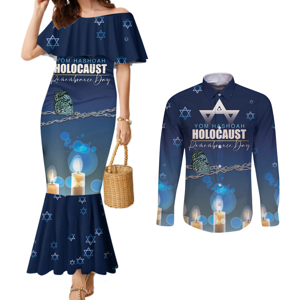Yom HaShoah 2024 Couples Matching Mermaid Dress and Long Sleeve Button Shirt Holocaust Remembrance Day