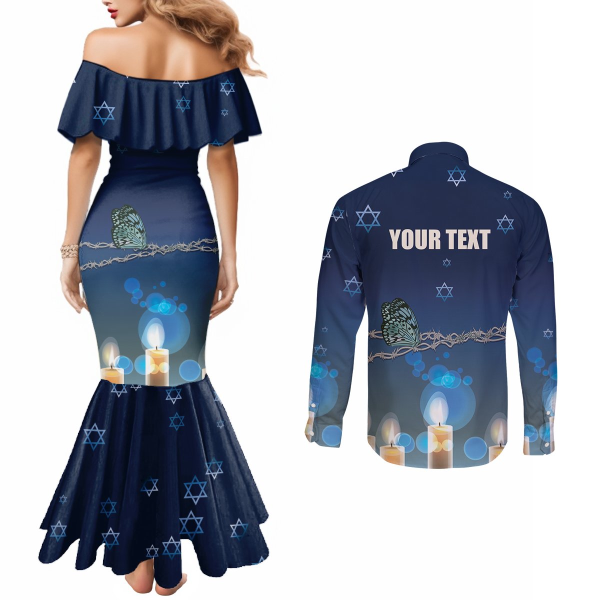 Yom HaShoah 2024 Couples Matching Mermaid Dress and Long Sleeve Button Shirt Holocaust Remembrance Day