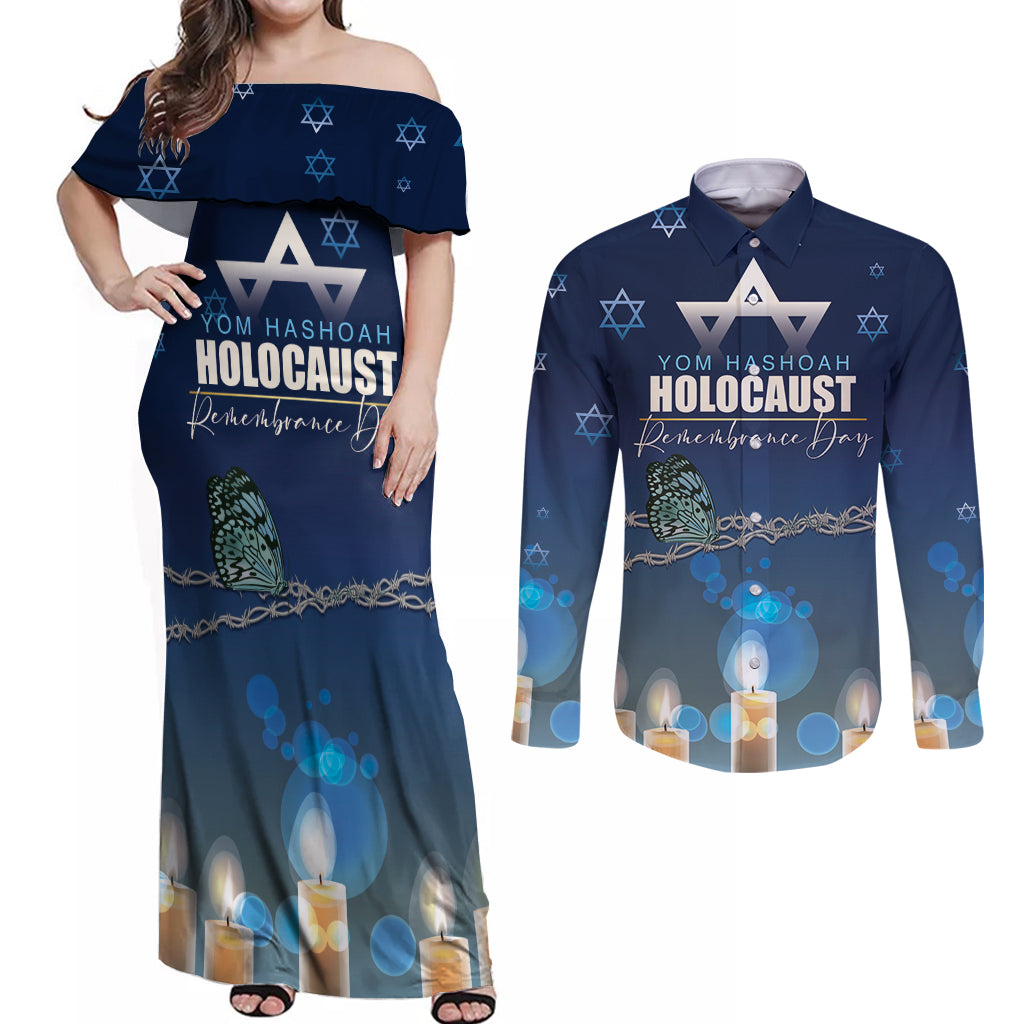 Yom HaShoah 2024 Couples Matching Off Shoulder Maxi Dress and Long Sleeve Button Shirt Holocaust Remembrance Day - Wonder Print Shop