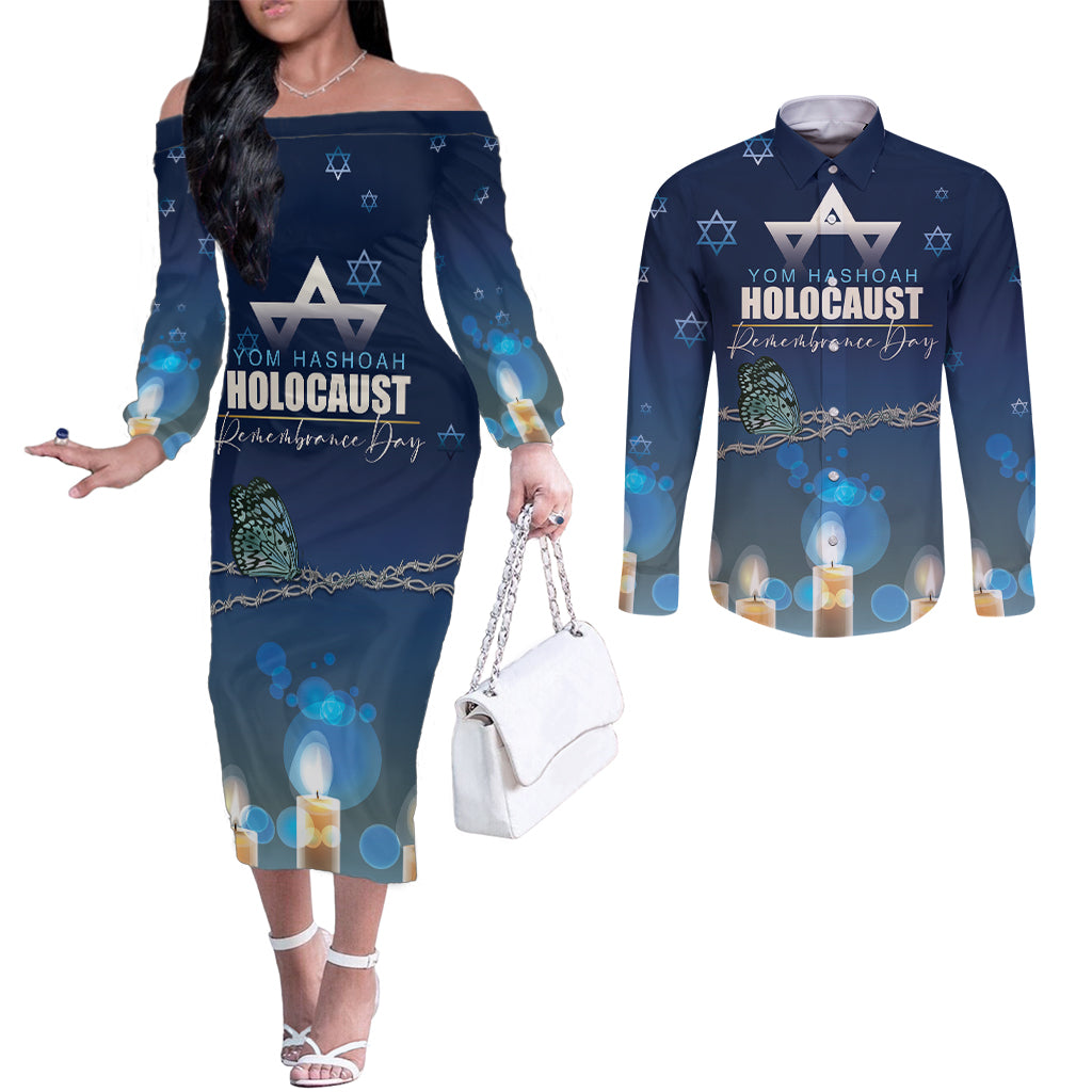Yom HaShoah 2024 Couples Matching Off The Shoulder Long Sleeve Dress and Long Sleeve Button Shirt Holocaust Remembrance Day
