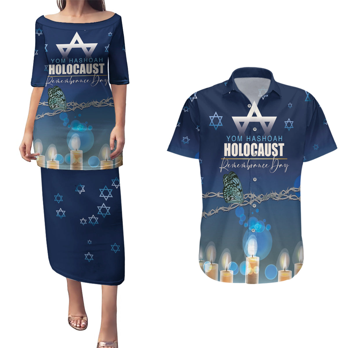 Yom HaShoah 2024 Couples Matching Puletasi and Hawaiian Shirt Holocaust Remembrance Day - Wonder Print Shop
