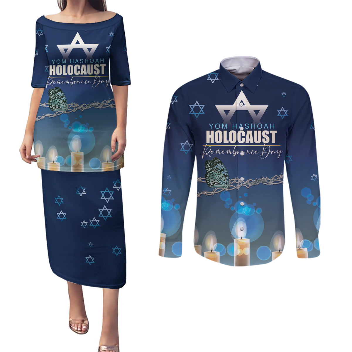 Yom HaShoah 2024 Couples Matching Puletasi and Long Sleeve Button Shirt Holocaust Remembrance Day - Wonder Print Shop