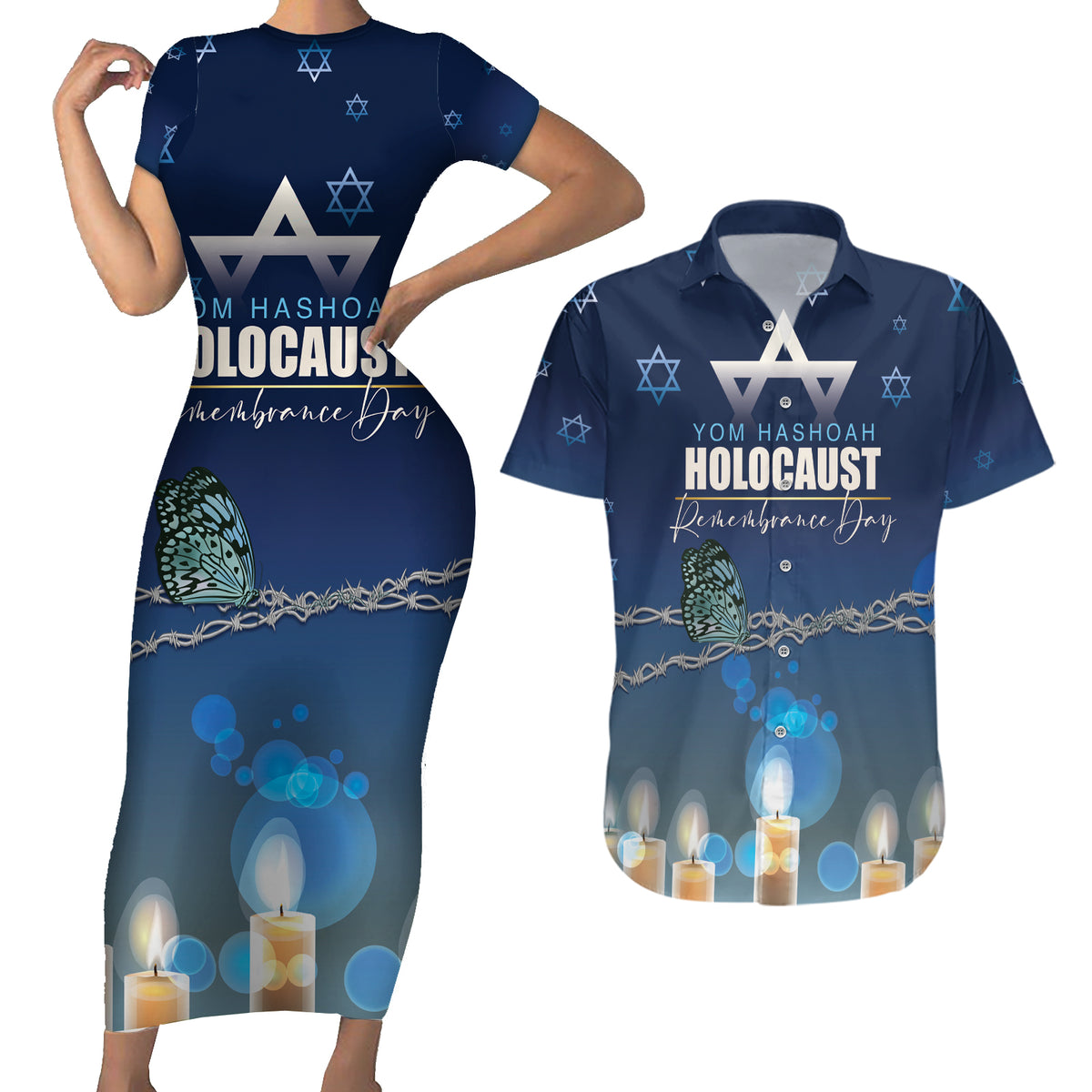 Yom HaShoah 2024 Couples Matching Short Sleeve Bodycon Dress and Hawaiian Shirt Holocaust Remembrance Day - Wonder Print Shop