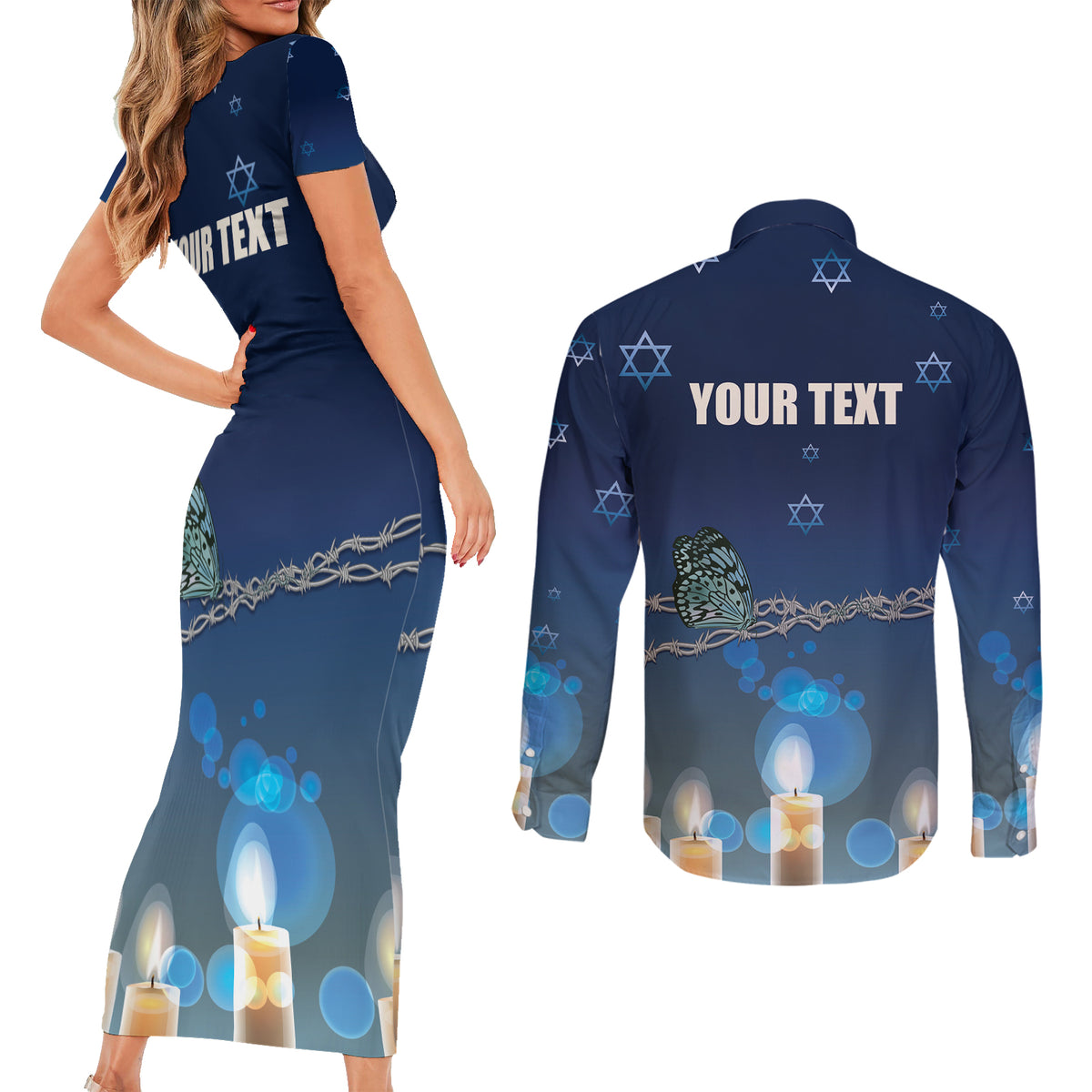 Yom HaShoah 2024 Couples Matching Short Sleeve Bodycon Dress and Long Sleeve Button Shirt Holocaust Remembrance Day - Wonder Print Shop